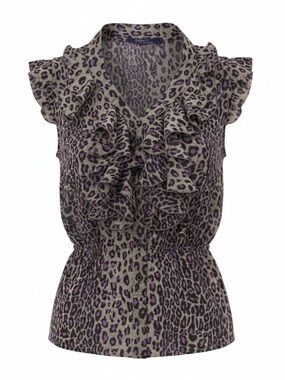 Vintage Miley Cyrus / Max Azria Ruffles V-Neck Sleeveless Leopard Print Top